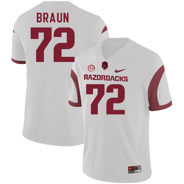 Men #72 Joshua Braun Arkansas Razorbacks College Football Jerseys Stitched-White